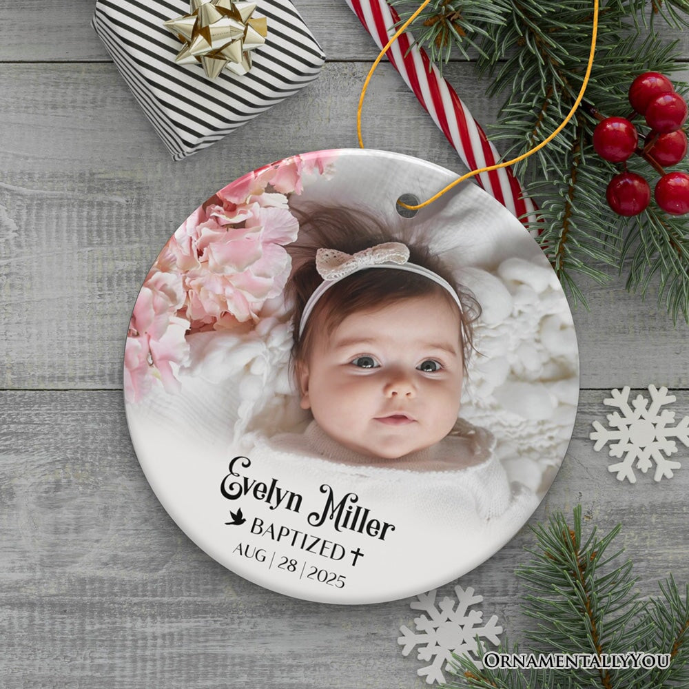 Baby Baptism Personalized Photo Ornament, Christening Keepsake Gift