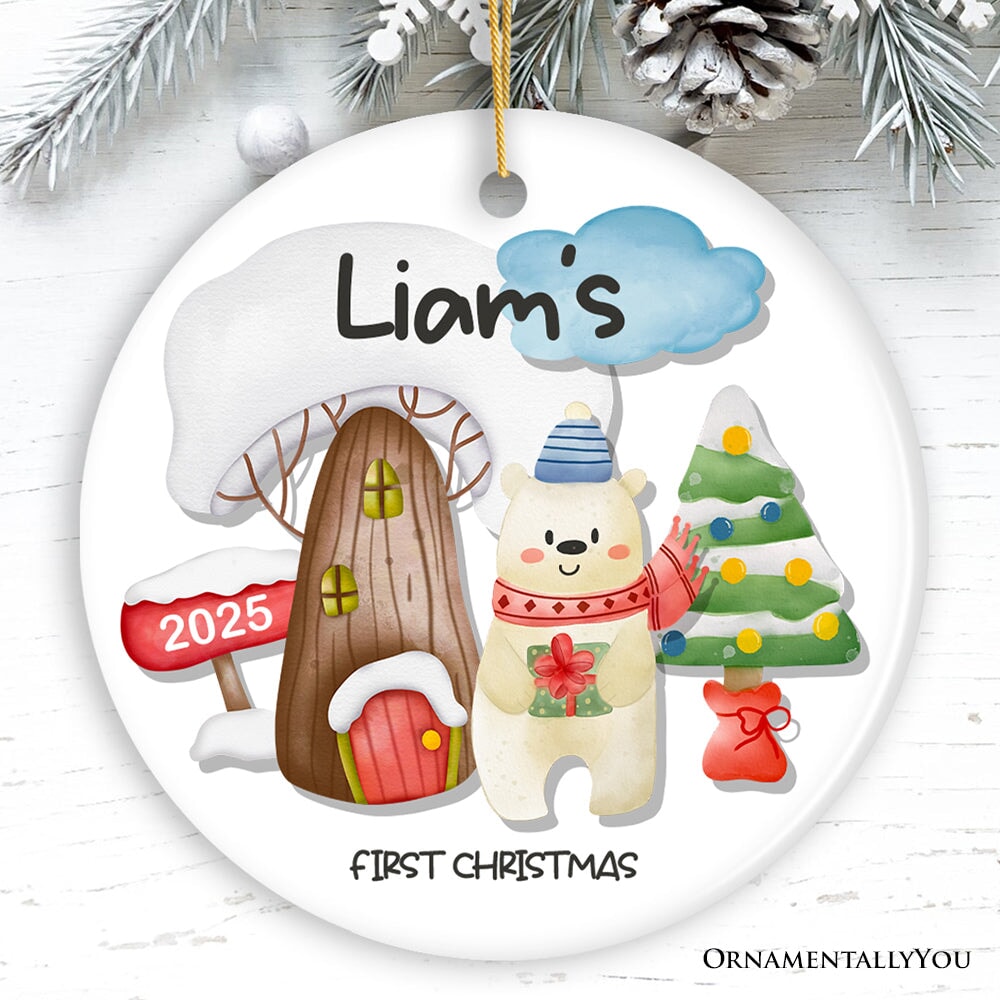 Baby's First Christmas Personalized Ornament with Cute Rabbit, Fox, Deer, Bear