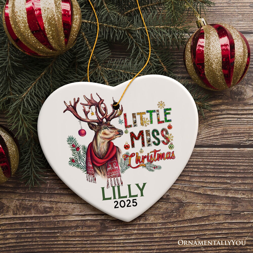 Artistic Little Miss Christmas Personalized Ornament, Deer Keepsake Custom Gift