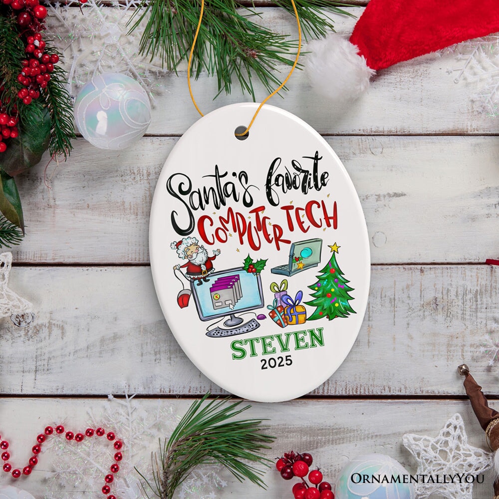 Joyful Santa's Favorite Computer Tech Personalized Ornament, Custom Technology Worker Holiday Gift