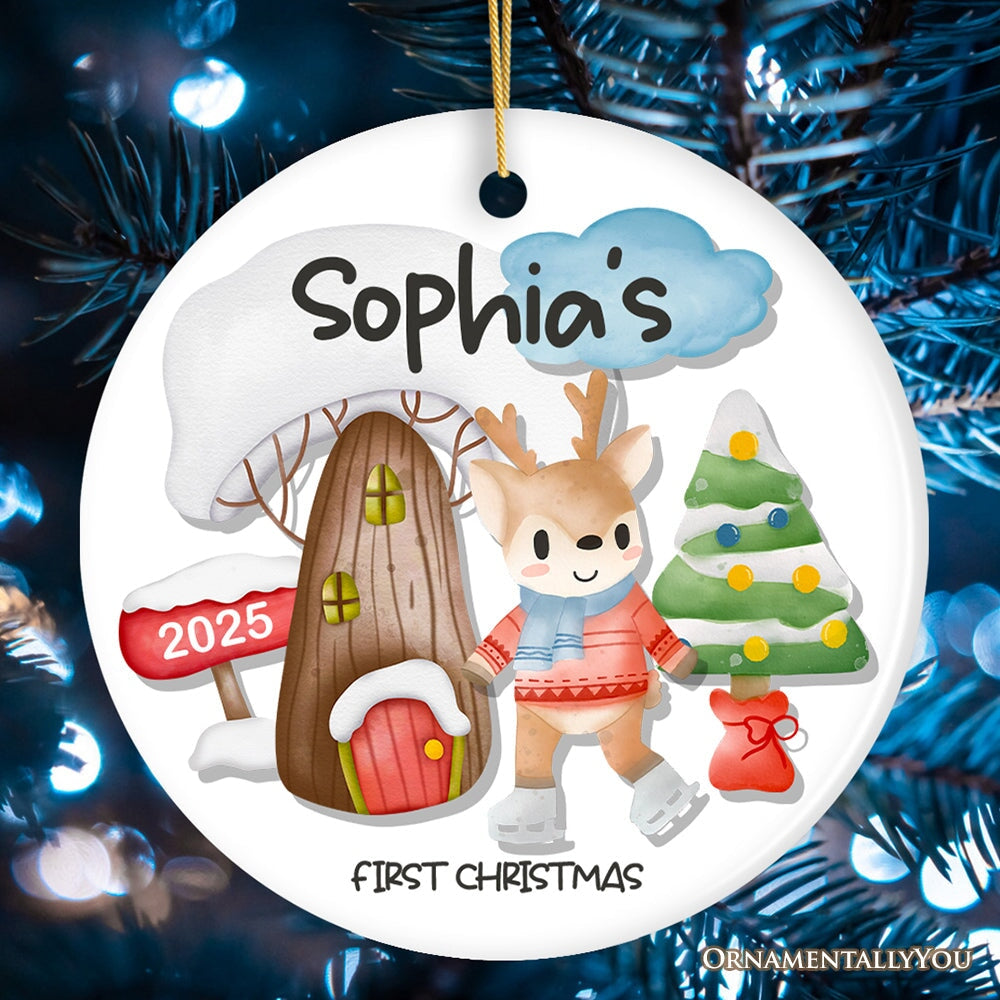Baby's First Christmas Personalized Ornament with Cute Rabbit, Fox, Deer, Bear