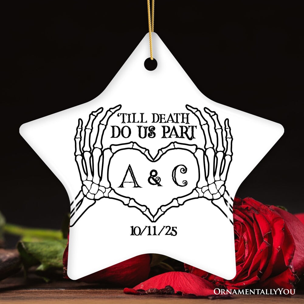 Minimalist Skeleton Couple Personalized Ornament, Spooky Wedding Keepsake Gift