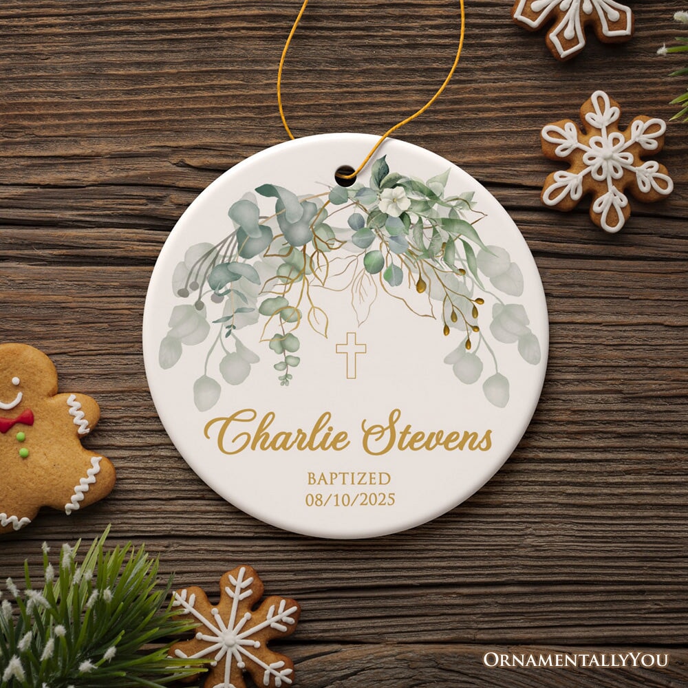 Elegant Baby Baptism Personalized Ornament, Christening Baptized Keepsake Gift
