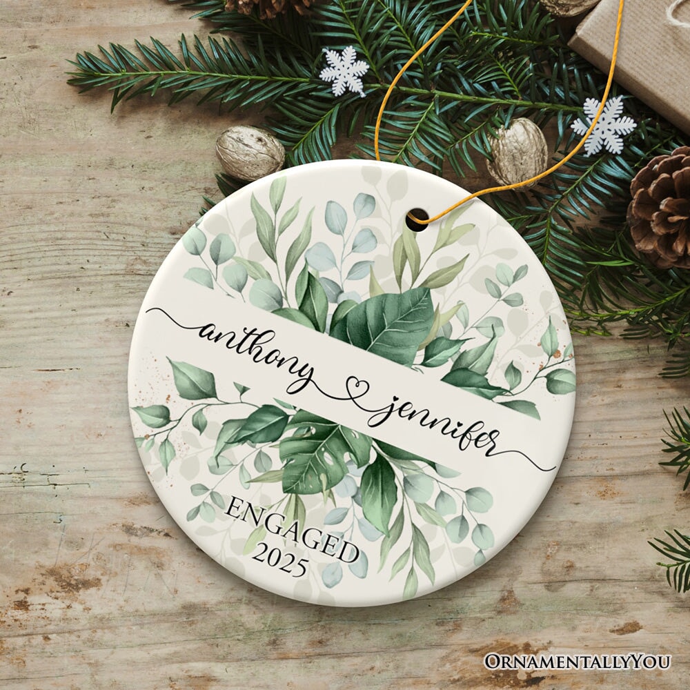 Elegant Personalized Wedding Ornament, Married or Engaged Couple Gift