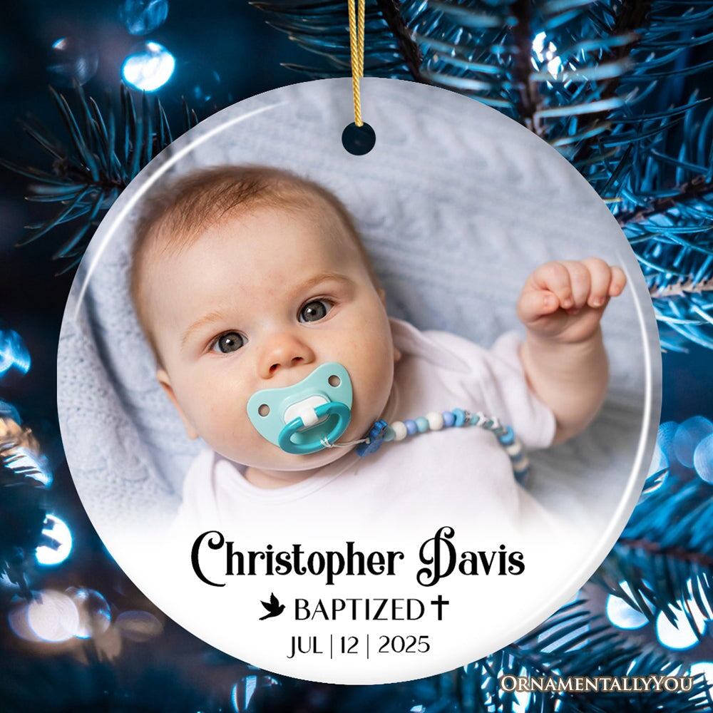Baby Baptism Personalized Photo Ornament, Christening Keepsake Gift