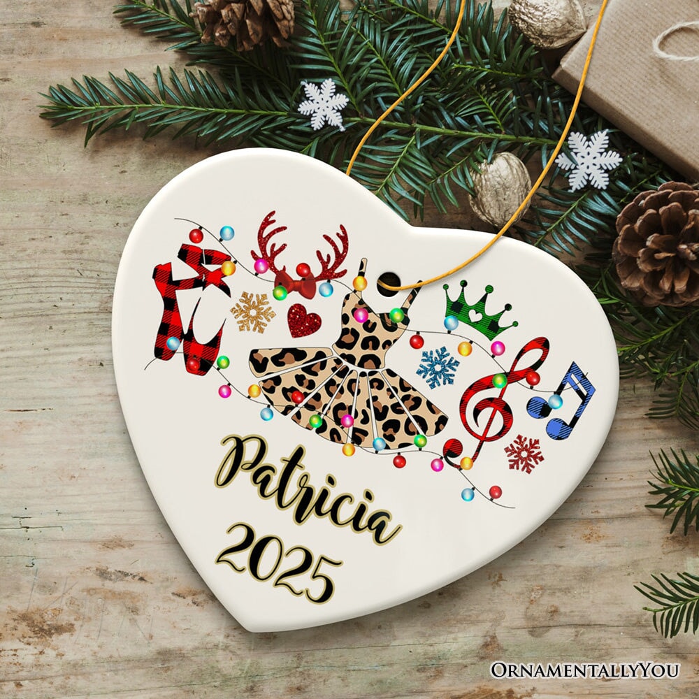 Personalized Ballet Buffalo Plaid Leopard Merry Christmas Ornament, Dance Teacher Gift