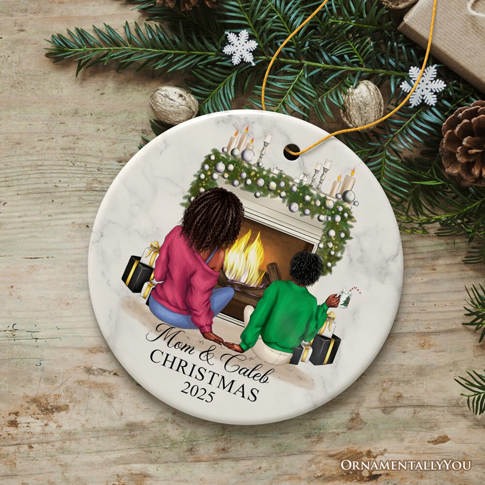 Mother and Daughter or Son Personalized Christmas Ornament, Custom Mom and Bestie Artwork
