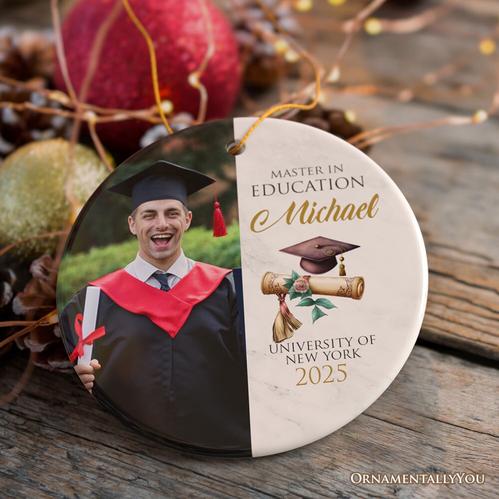 Personalized School Graduate Christmas Ornament, Picture Upload and Custom Name and Degree Keepsake
