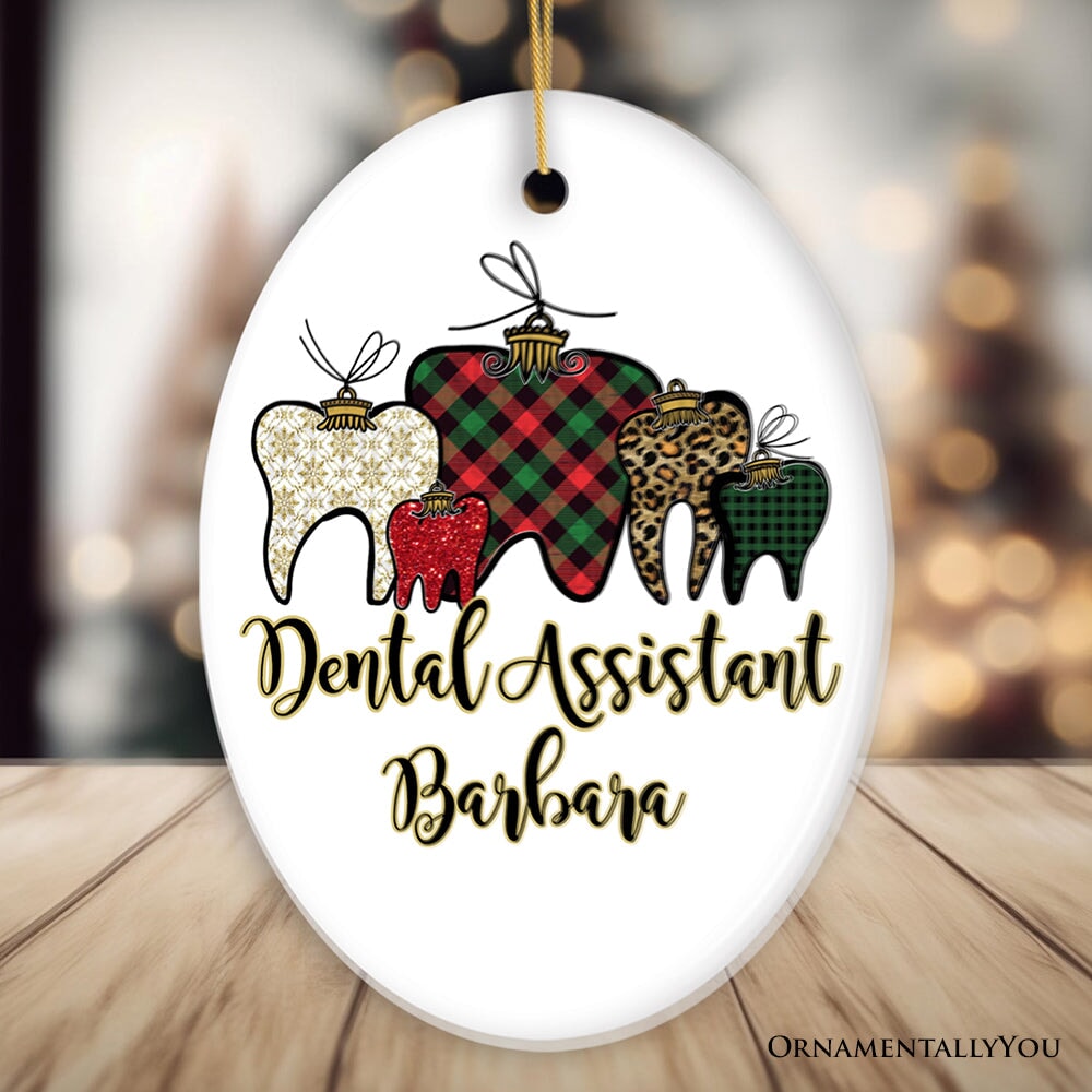 Dentist Buffalo Plaid Personalized Christmas Ornament, Funny Dental Student Gift