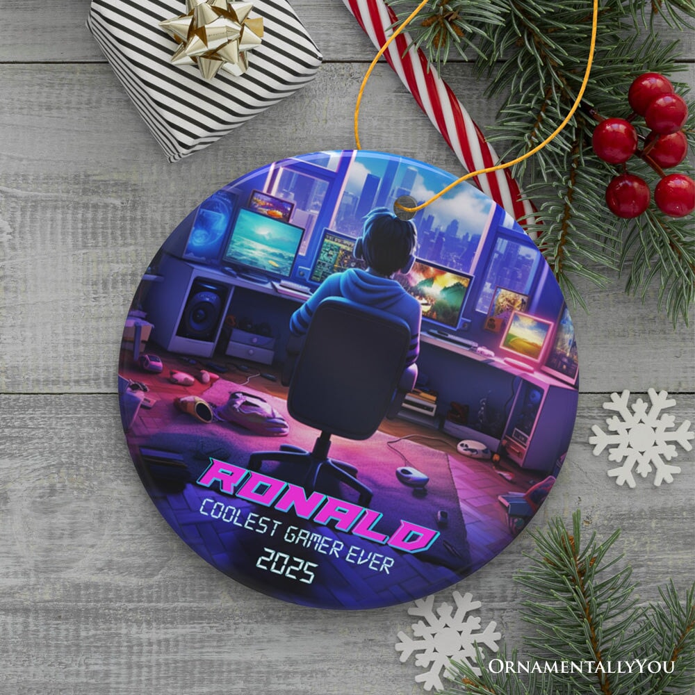 Personalized Video Gamer Christmas Tree Ornament, Gaming Boy Gift