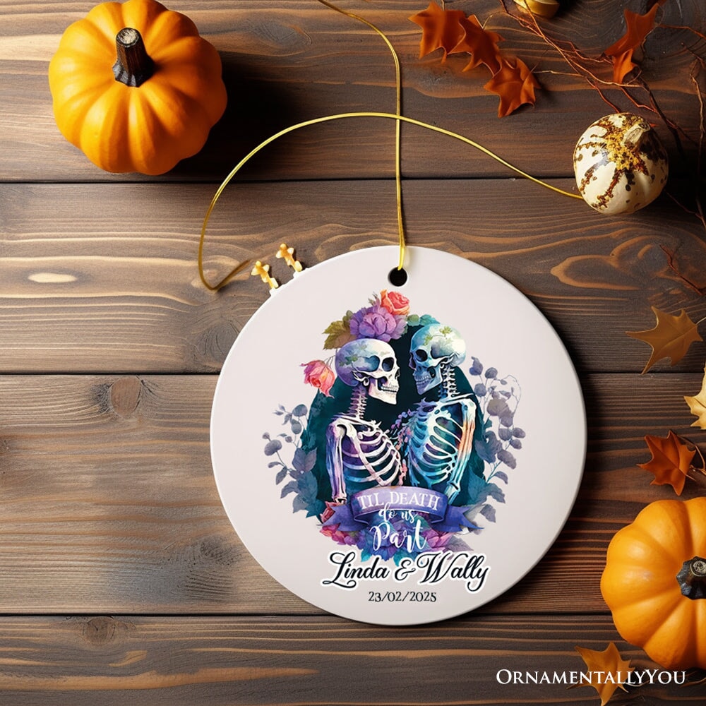 Artistic Watercolor Wedding Personalized Ornament, Til Death Do Us Part Skeleton Love Custom Gift