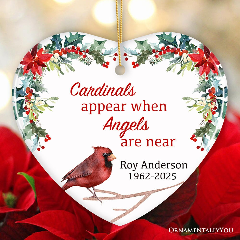 Personalized Cardinals Appear When Angels Are Near Floral Heart Ornament