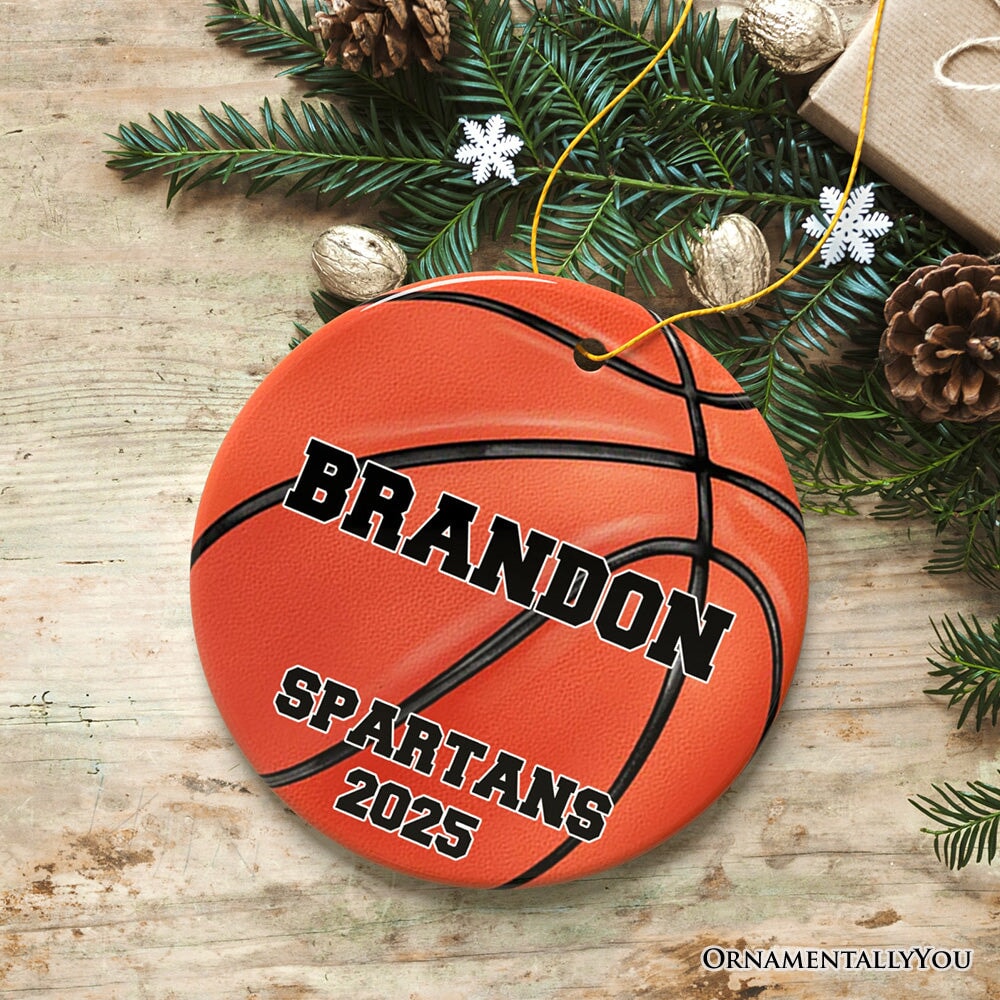 Personalized Basketball Christmas Ornament, Festive Holiday Theme with Name and Date
