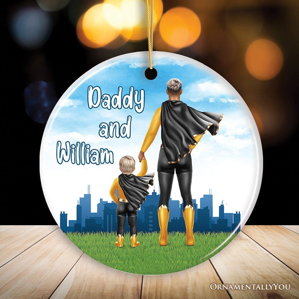 Dad and Son Personalized Superhero Ornament, A Father’s Little Boy Christmas Gift