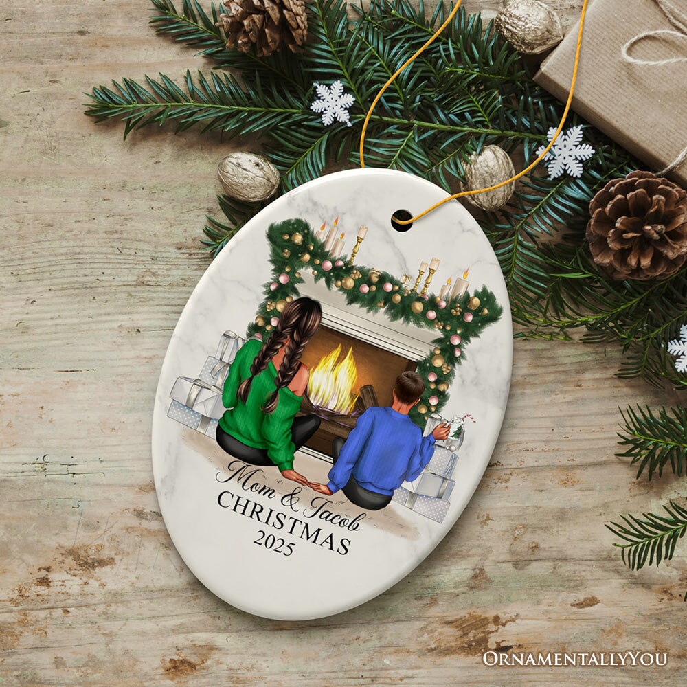 Mother and Daughter or Son Personalized Christmas Ornament, Custom Mom and Bestie Artwork