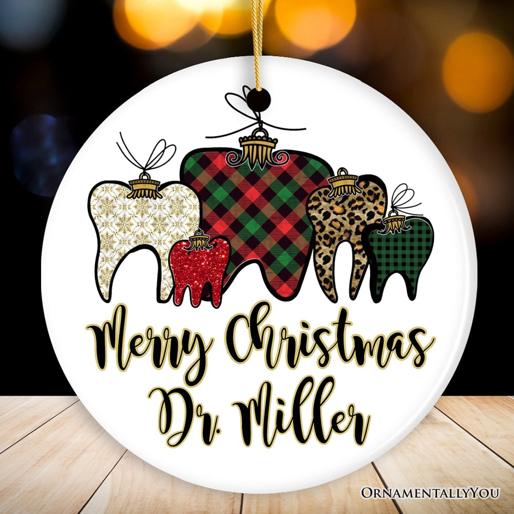 Dentist Buffalo Plaid Personalized Christmas Ornament, Funny Dental Student Gift
