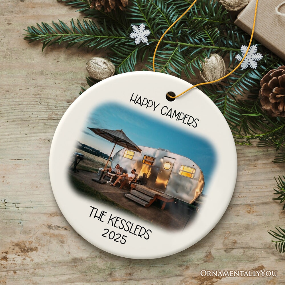 Camping Memory Photo Customized Ornament, Personalized Christmas Camper Gift