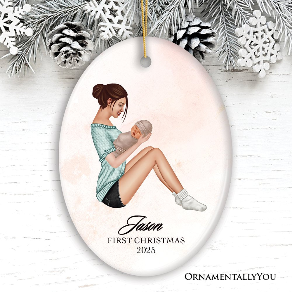 Mother and Newborn Baby Personalized First Christmas Ornament