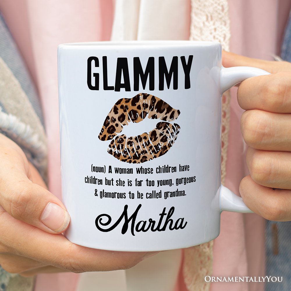 Leopard Lips Glammy Definition Personalized Mug, Coquette Grandma Gift With Custom Name