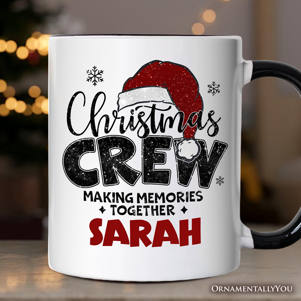 Christmas Crew Personalized Mug, Glitter Santa Hat Gift with Custom Name for Making Memories