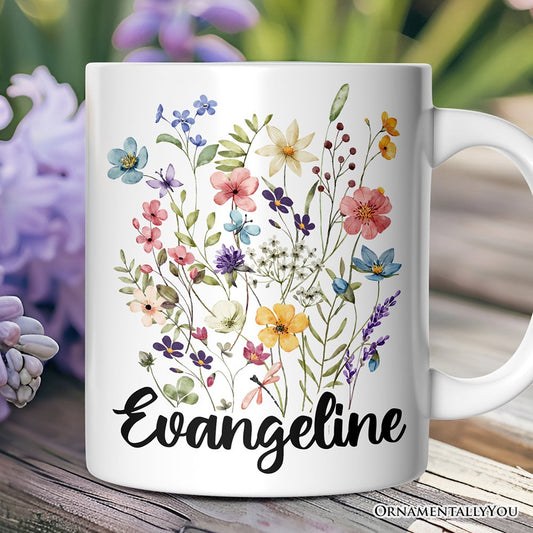 Wildflower Bouquet Personalized Mug, Floral Custom Gift with Name