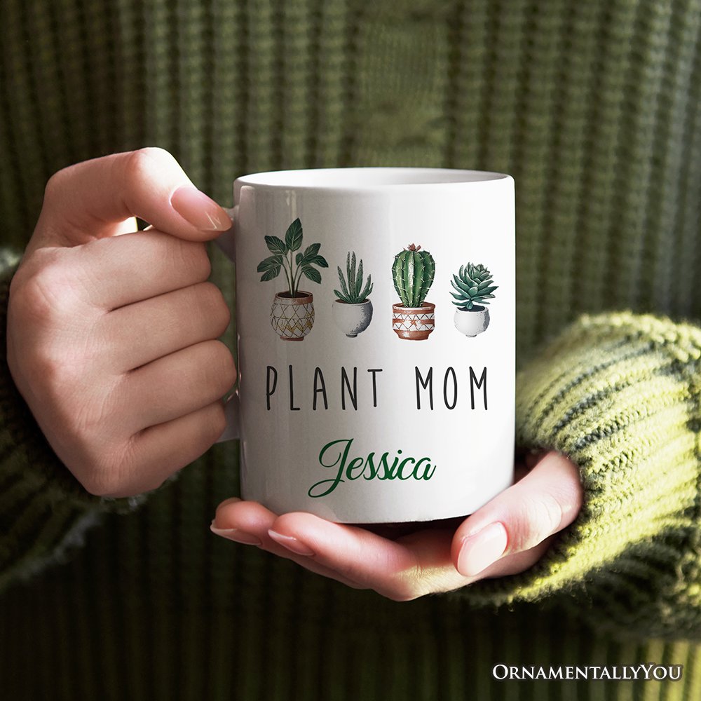 Minimalist Plant Mom Personalized Mug, Custom Gift with Name for Plant Lovers