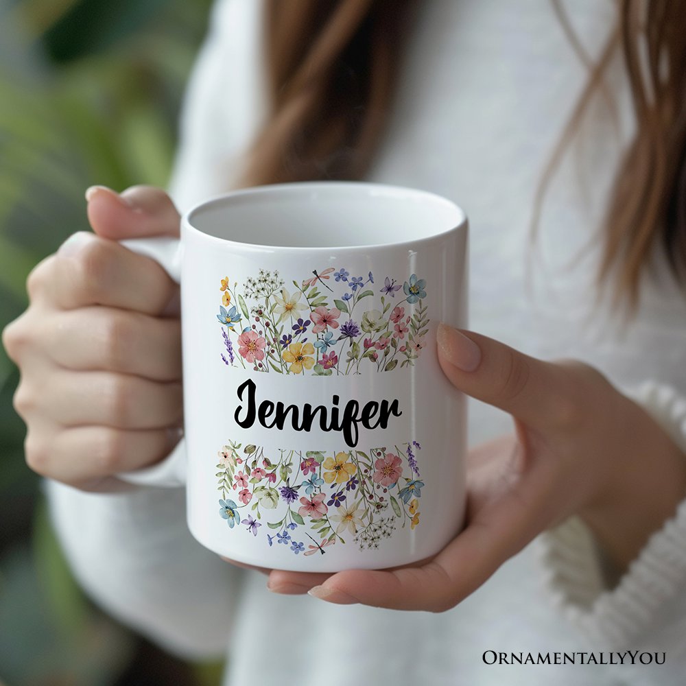 Wildflowers Personalized Mug, Flowers Custom Gift with Name for Women