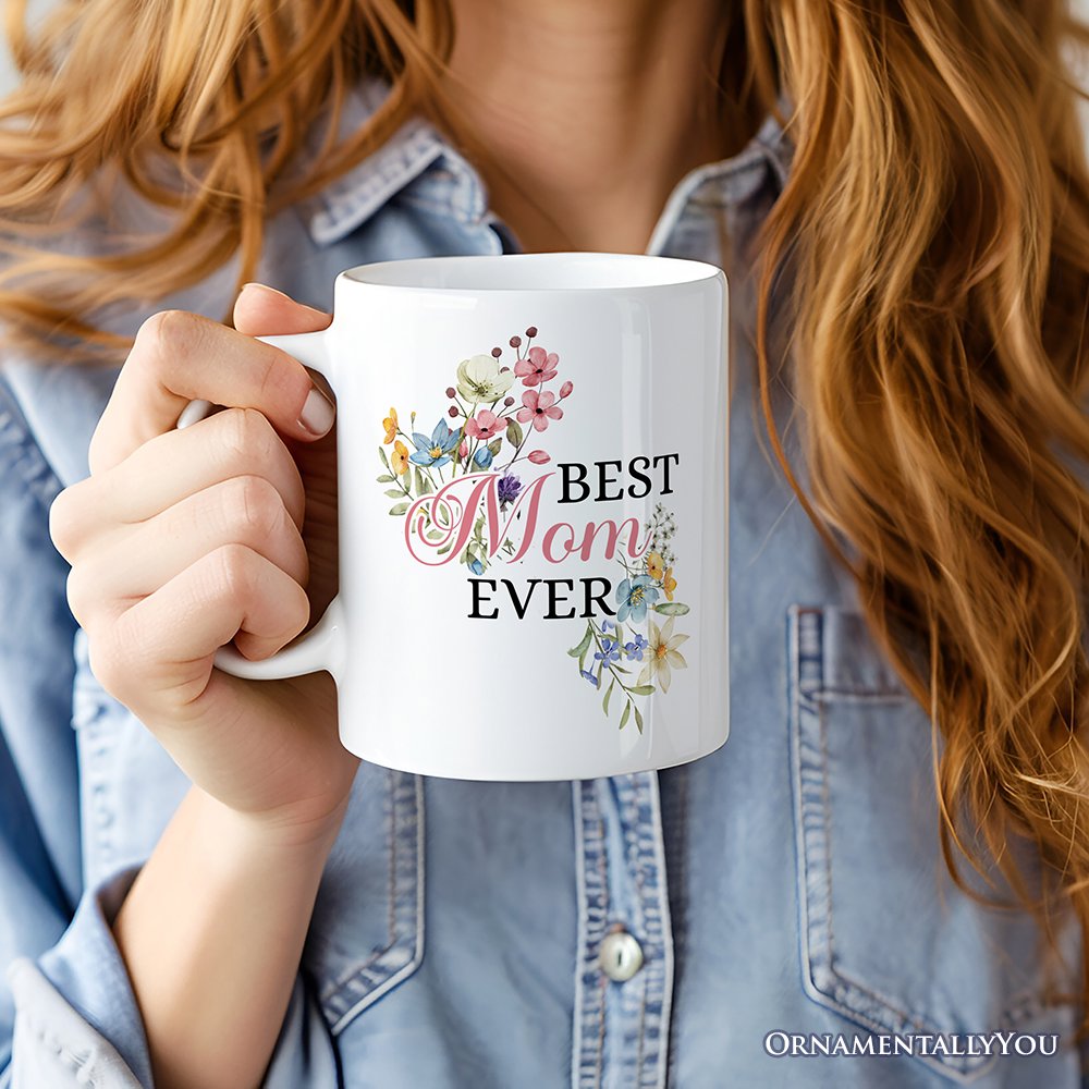 Best Mom Ever Personalized Mug, Floral Custom Gift with Name