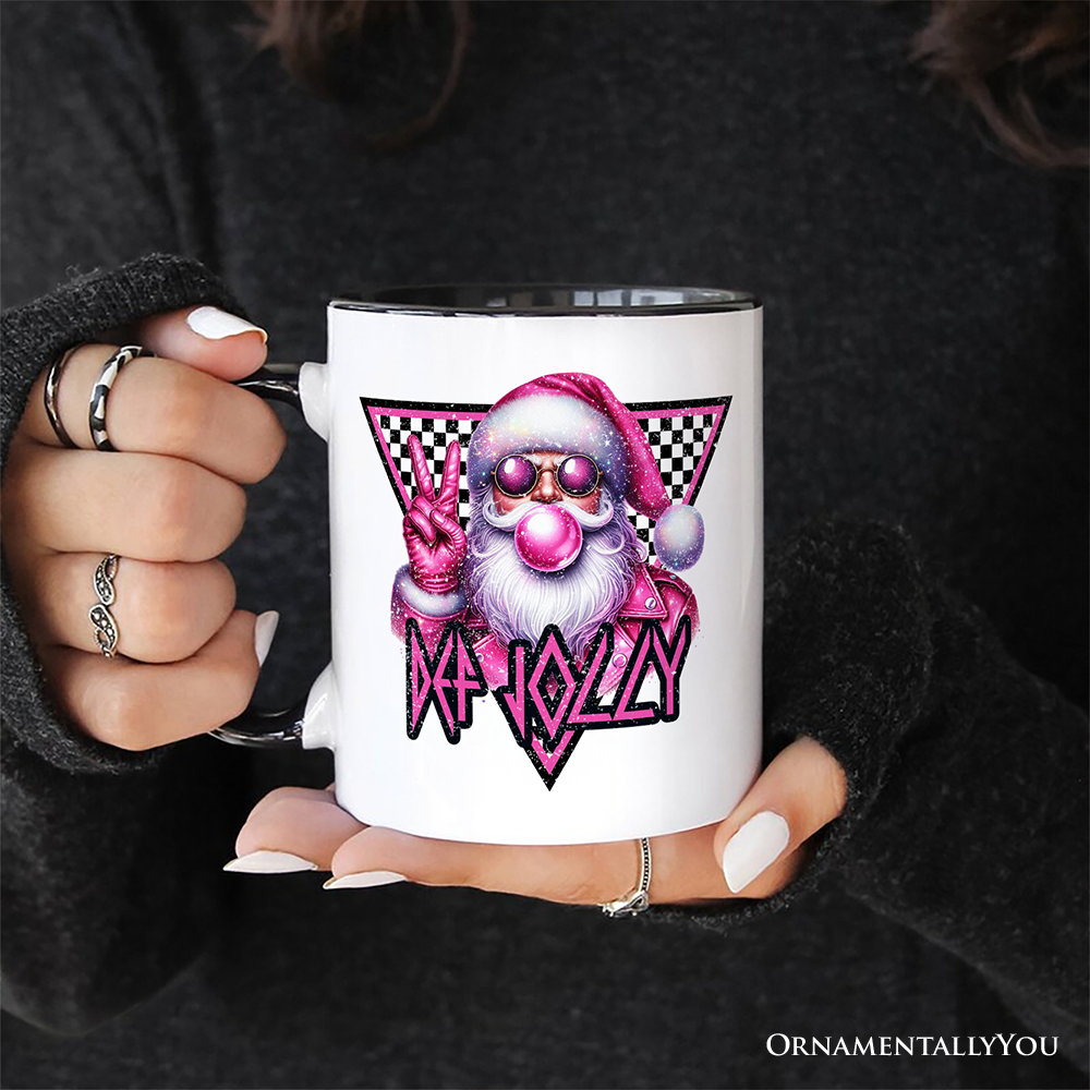 Pink Santa Blowing Bubblegum Personalized Mug, Def Jolly Coquette Retro Christmas Gift with Custom Name