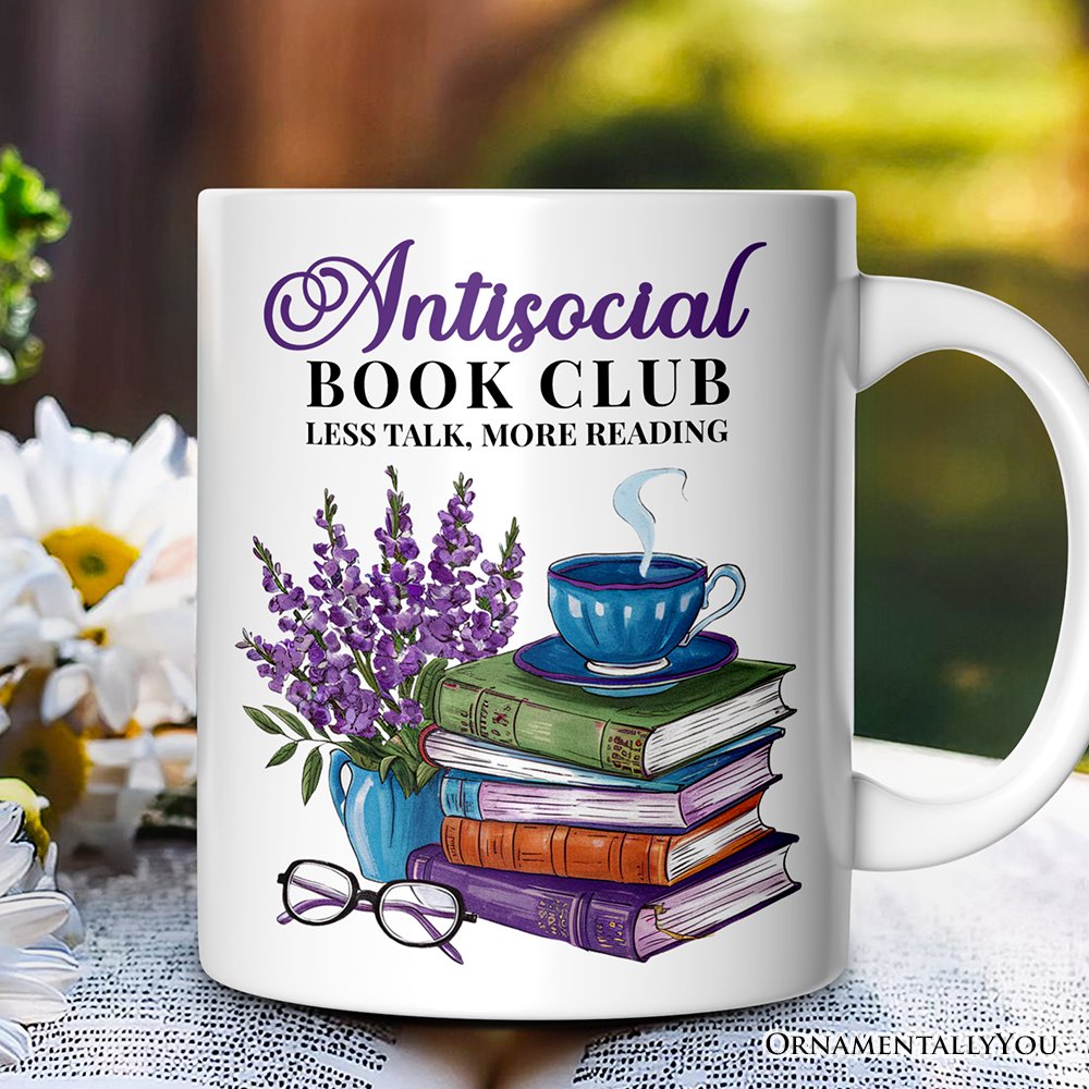Lavender Antisocial Book Club Personalized Mug, Custom Gift with Name For Book Lovers
