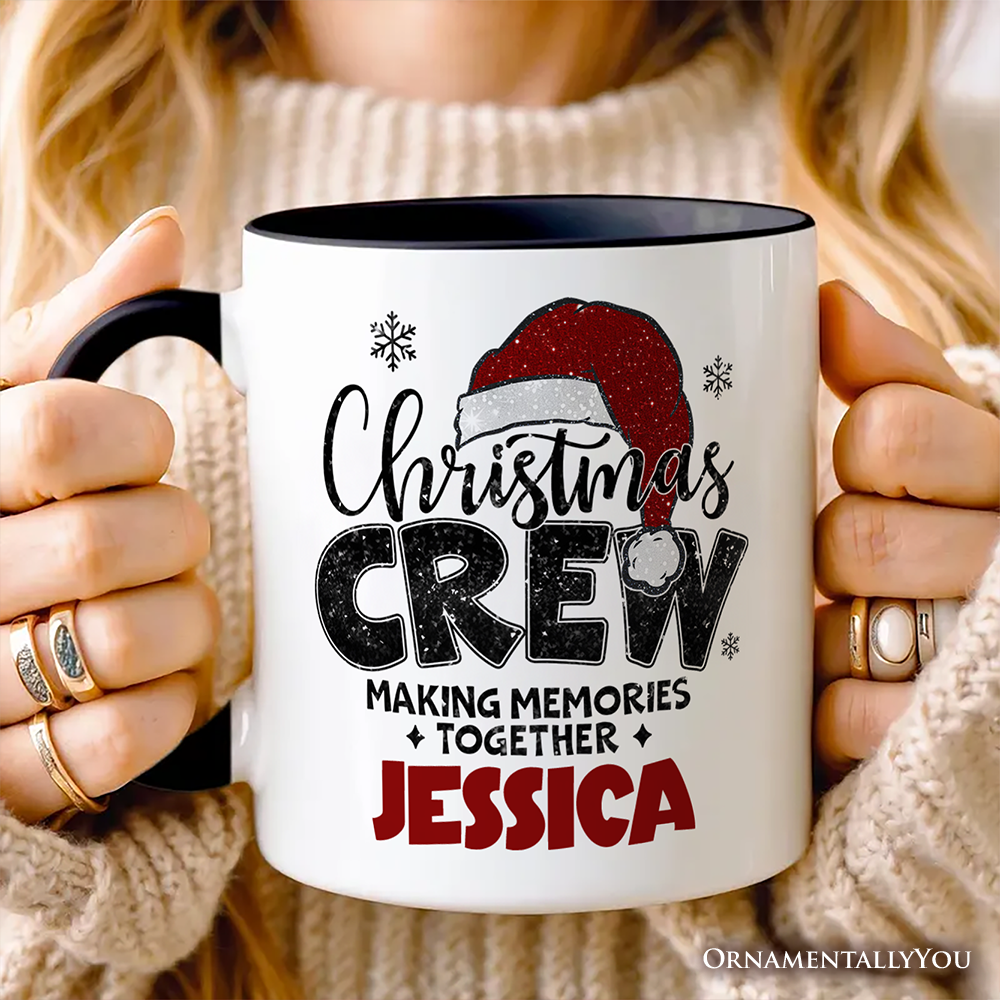 Christmas Crew Personalized Mug, Glitter Santa Hat Gift with Custom Name for Making Memories