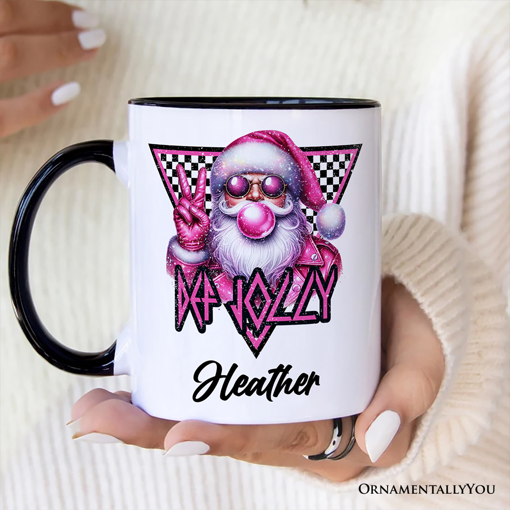 Pink Santa Blowing Bubblegum Personalized Mug, Def Jolly Coquette Retro Christmas Gift with Custom Name