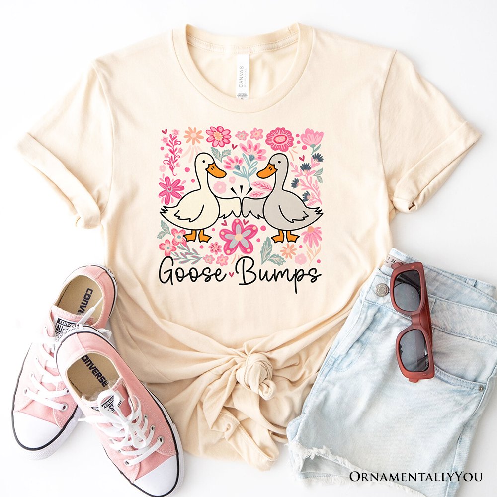 Funny Goose Bumps Floral T-Shirt, White, Natural and Black Sarcastic Goose Tee Gifts