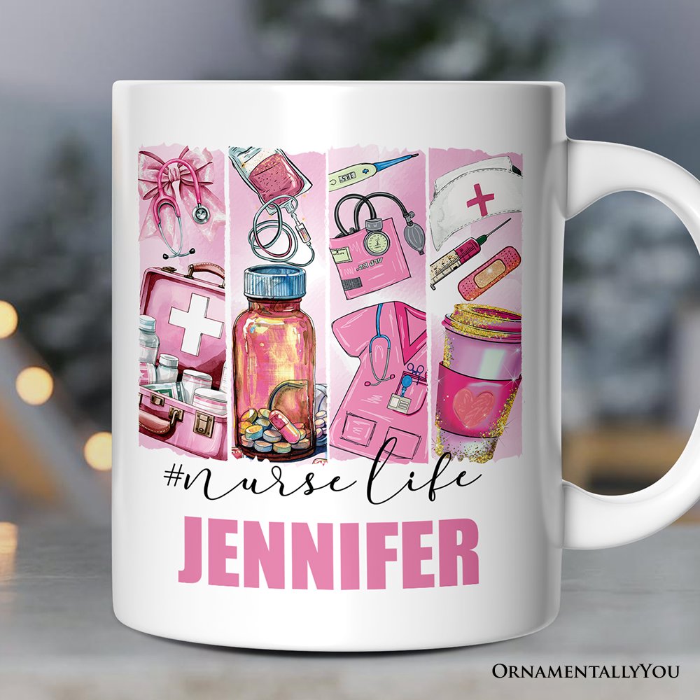 Nurse Life Personalized Mug, Coquette Medical Worker Appreciation Gift with Custom Name