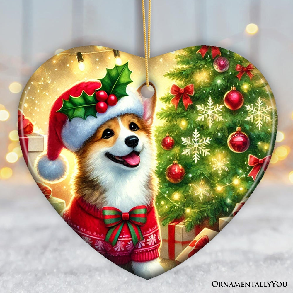 Adorable Welsh Corgi with Santa Hat Ornament, Jolly Christmas for Heartfelt Gift
