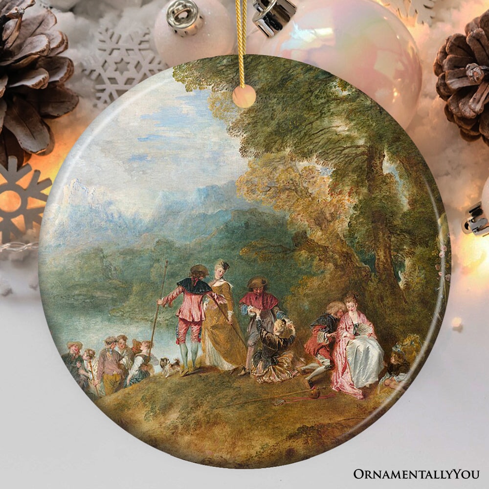 Antoine Watteau Pilgrimage to Cythera Ornament, Famous Painting Christmas Decoration Souvenir