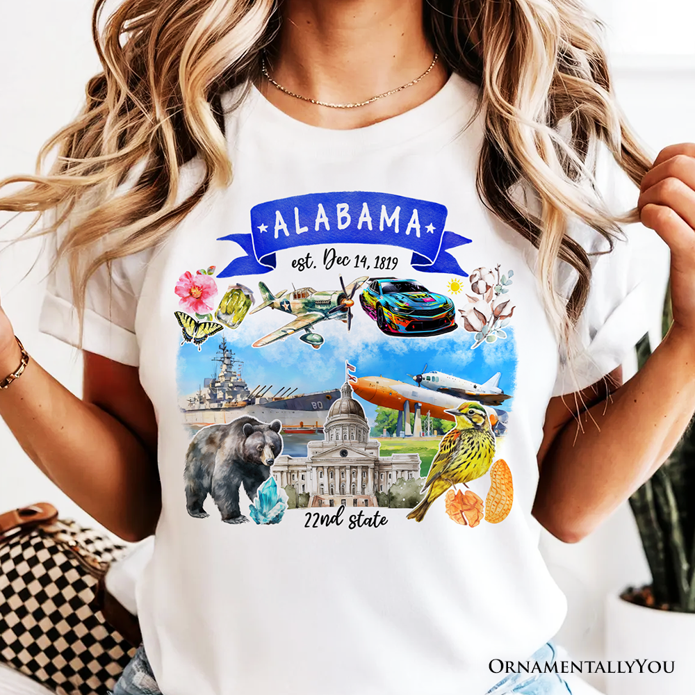 Artistic Alabama State Themes and Landmarks T-Shirt, Tee for History and Travel Lovers