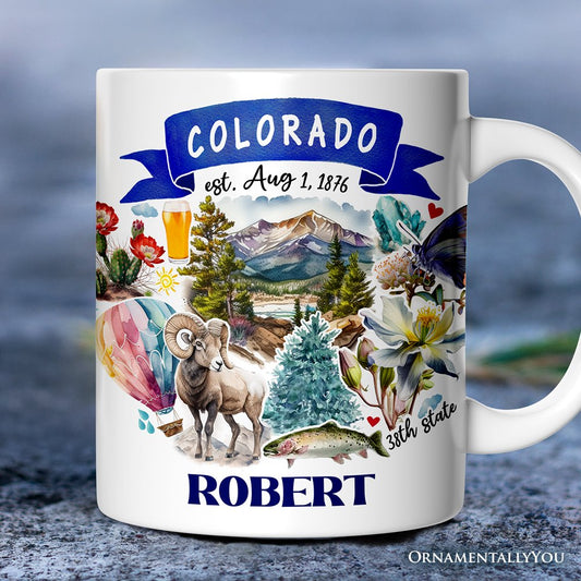 Artistic Colorado State Themes and Landmarks Personalized Mug With Custom Name