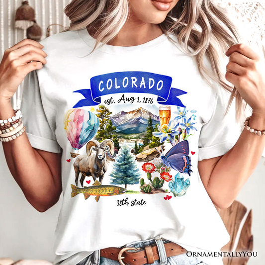Artistic Colorado State Themes and Landmarks T-Shirt, Tee for History and Travel Lovers