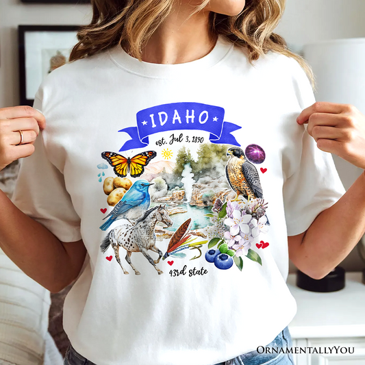 Artistic Idaho State Themes and Landmarks T-Shirt, Tee for History and Travel Lovers