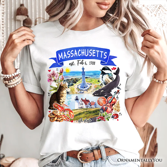 Artistic Massachusetts State Themes and Landmarks T-Shirt, Tee for History and Travel Lovers