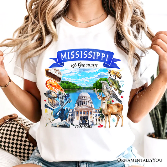 Artistic Mississippi State Themes and Landmarks T-Shirt, Tee for History and Travel Lovers