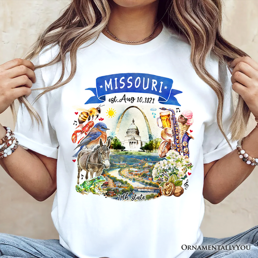 Artistic Missouri State Themes and Landmarks T-Shirt, Tee for History and Travel Lovers