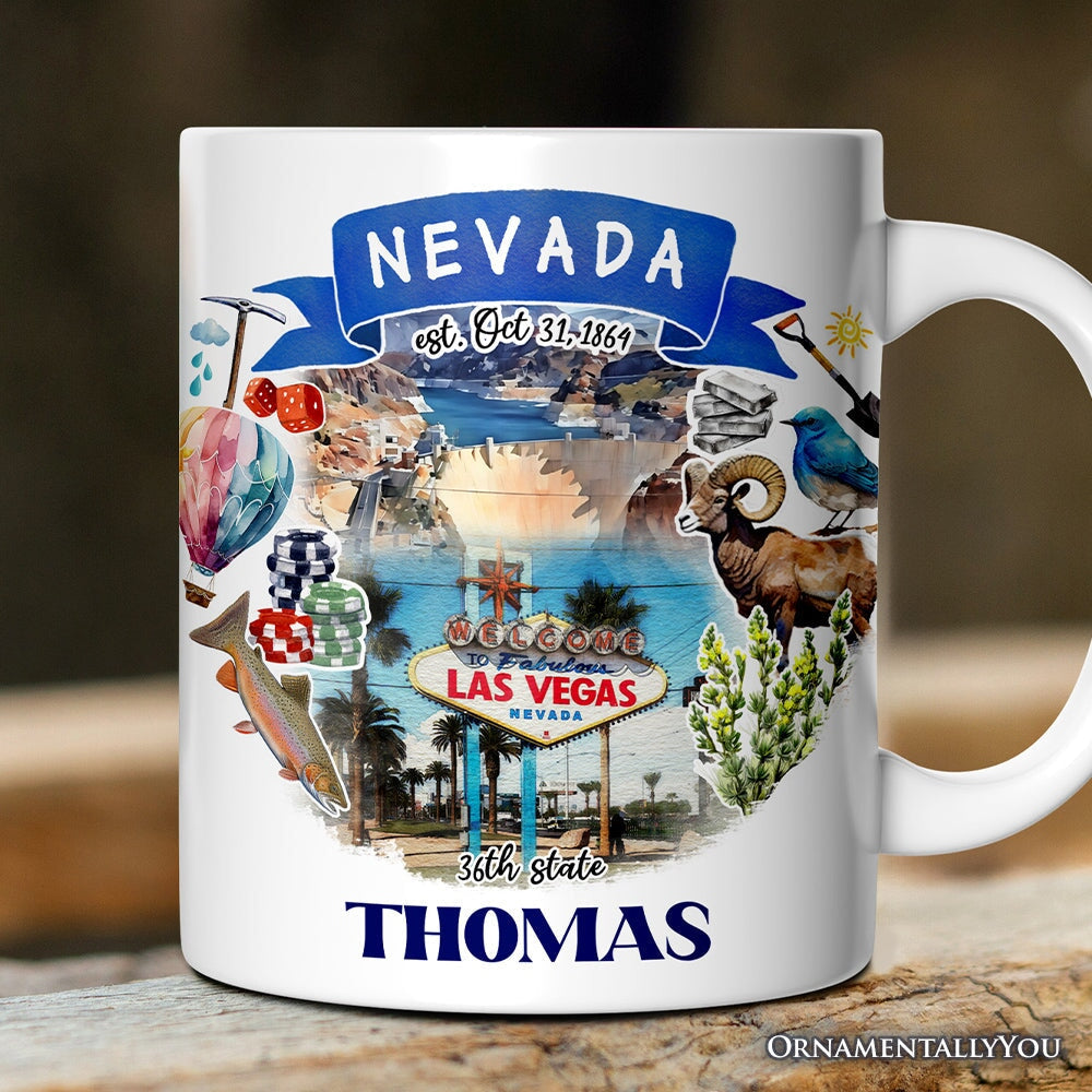 Artistic Nevada State Themes and Landmarks Personalized Mug With Custom Name