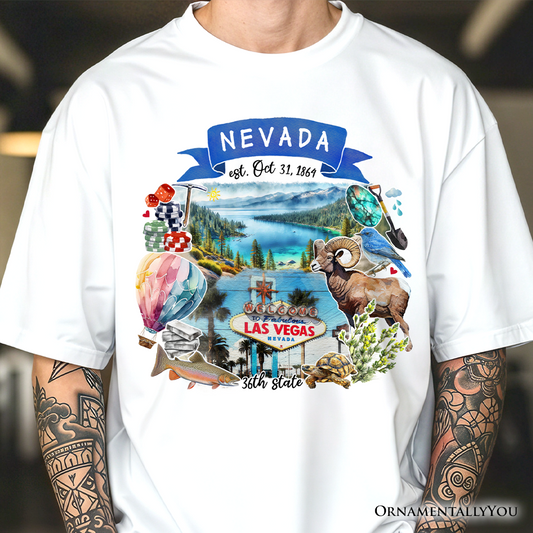 Artistic Nevada State Themes and Landmarks T-Shirt, Tee for History and Travel Lovers