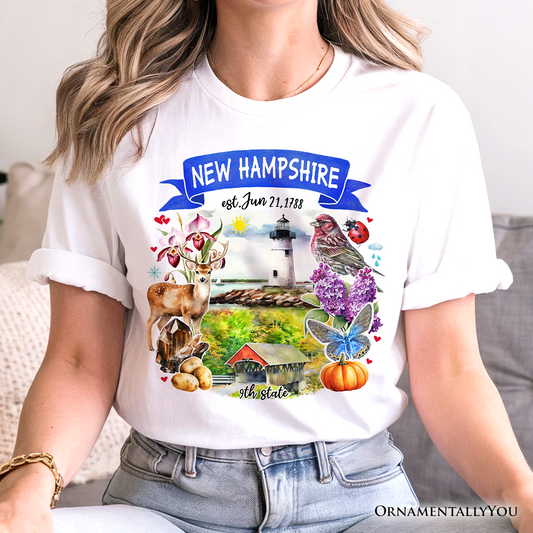 Artistic New Hampshire State Themes and Landmarks T-Shirt, Tee for History and Travel Lovers