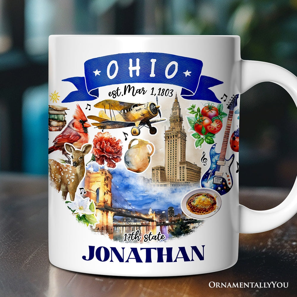 Artistic Ohio State Themes and Landmarks Personalized Mug With Custom Name
