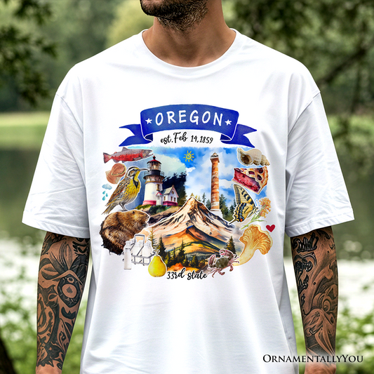 Artistic Oregon State Themes and Landmarks T-Shirt, Tee for History and Travel Lovers