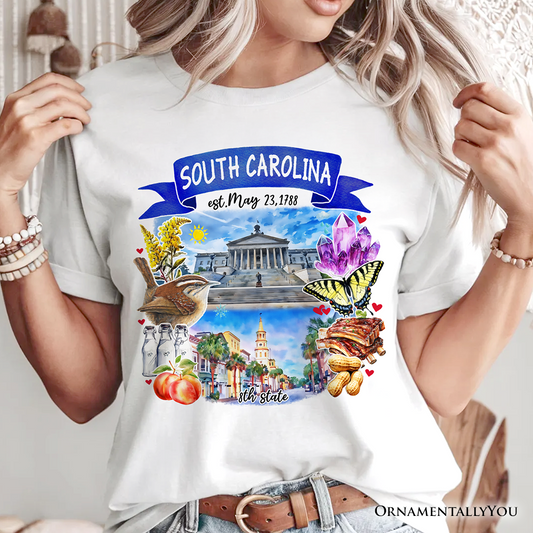 Artistic South Carolina State Themes and Landmarks T-Shirt, Tee for History and Travel Lovers