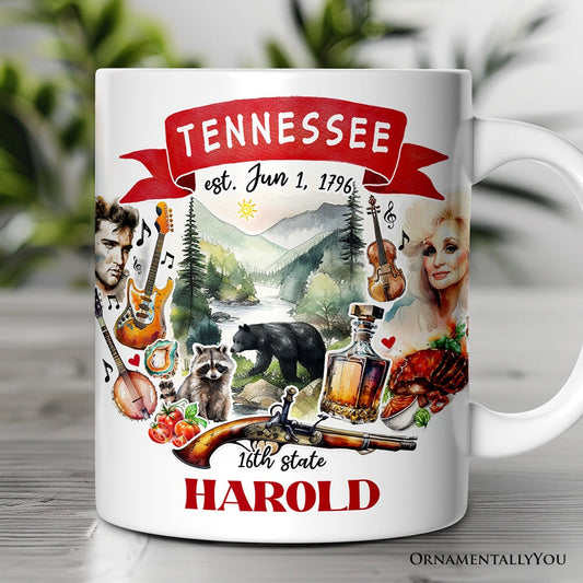 Artistic Tennessee State Themes and Landmarks Personalized Mug With Custom Name